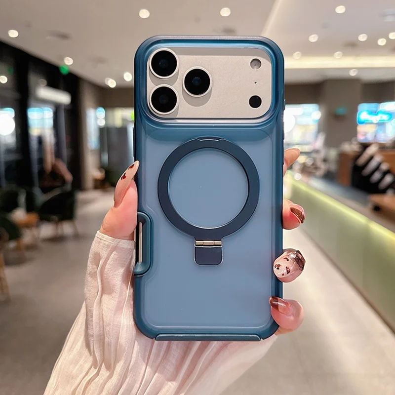 Funda magnética para iPhone 17 Pro Max con soporte de anillo, acabado suave al tacto, carcasa resistente de TPU y PC compatible con MagSafe - Zafiro