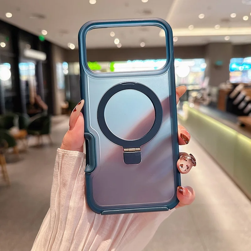Funda magnética para iPhone 17 Pro Max con soporte de anillo, acabado suave al tacto, carcasa resistente de TPU y PC compatible con MagSafe - Zafiro