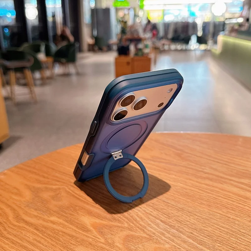 Funda magnética para iPhone 17 Pro Max con soporte de anillo, acabado suave al tacto, carcasa resistente de TPU y PC compatible con MagSafe - Zafiro