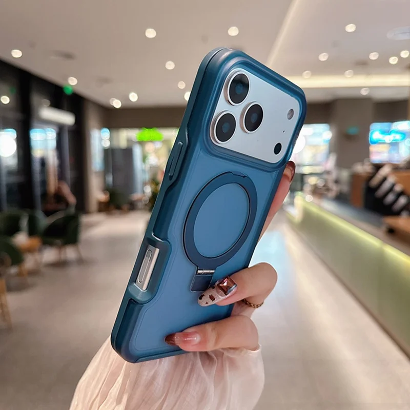 Funda magnética para iPhone 17 Pro Max con soporte de anillo, acabado suave al tacto, carcasa resistente de TPU y PC compatible con MagSafe - Zafiro