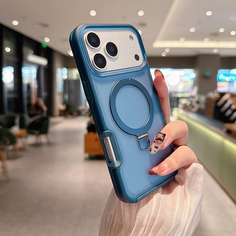 Funda magnética para iPhone 17 Pro Max con soporte de anillo, acabado suave al tacto, carcasa resistente de TPU y PC compatible con MagSafe - Zafiro