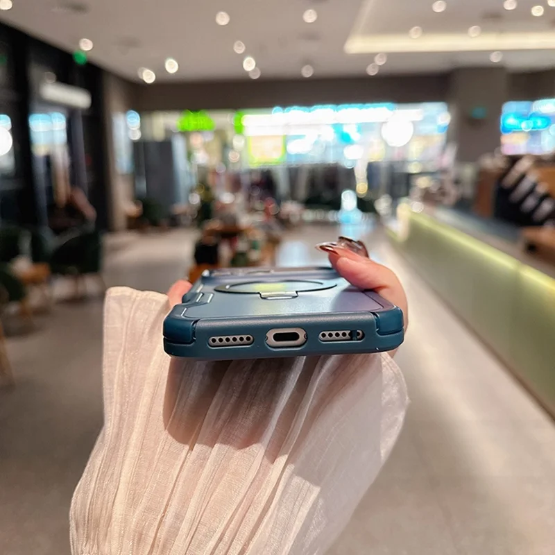 Funda magnética para iPhone 17 Pro Max con soporte de anillo, acabado suave al tacto, carcasa resistente de TPU y PC compatible con MagSafe - Zafiro