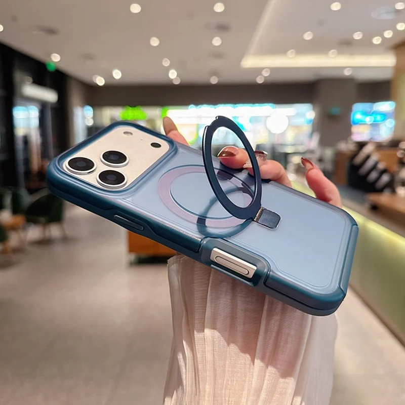 Funda magnética para iPhone 17 Pro Max con soporte de anillo, acabado suave al tacto, carcasa resistente de TPU y PC compatible con MagSafe - Zafiro