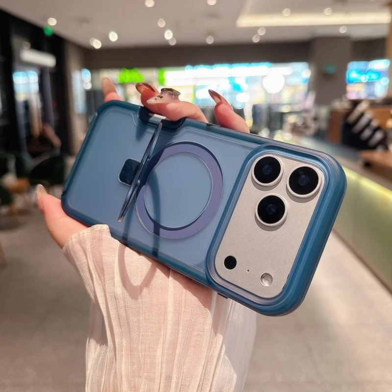 Funda magnética para iPhone 17 Pro Max con soporte de anillo, acabado suave al tacto, carcasa resistente de TPU y PC compatible con MagSafe - Zafiro