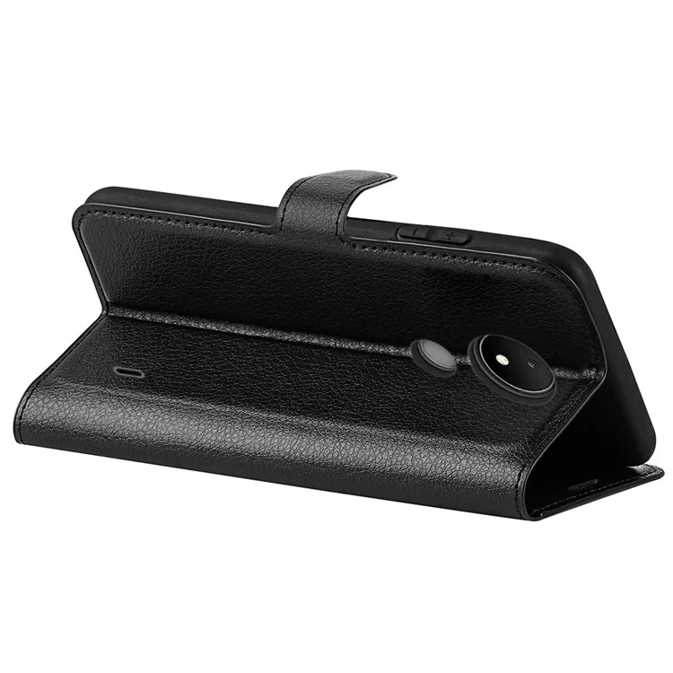 Pour Nokia C21 Litchi Texture Flip Phone Cover Stand Wallet PU Leather + TPU Case - Noir