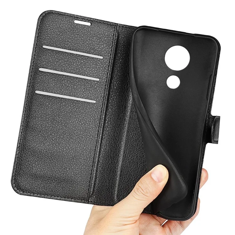 Pour Nokia C21 Litchi Texture Flip Phone Cover Stand Wallet PU Leather + TPU Case - Noir