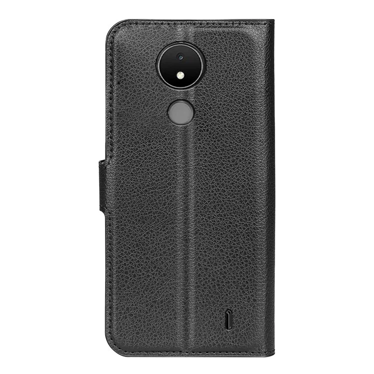 Pour Nokia C21 Litchi Texture Flip Phone Cover Stand Wallet PU Leather + TPU Case - Noir