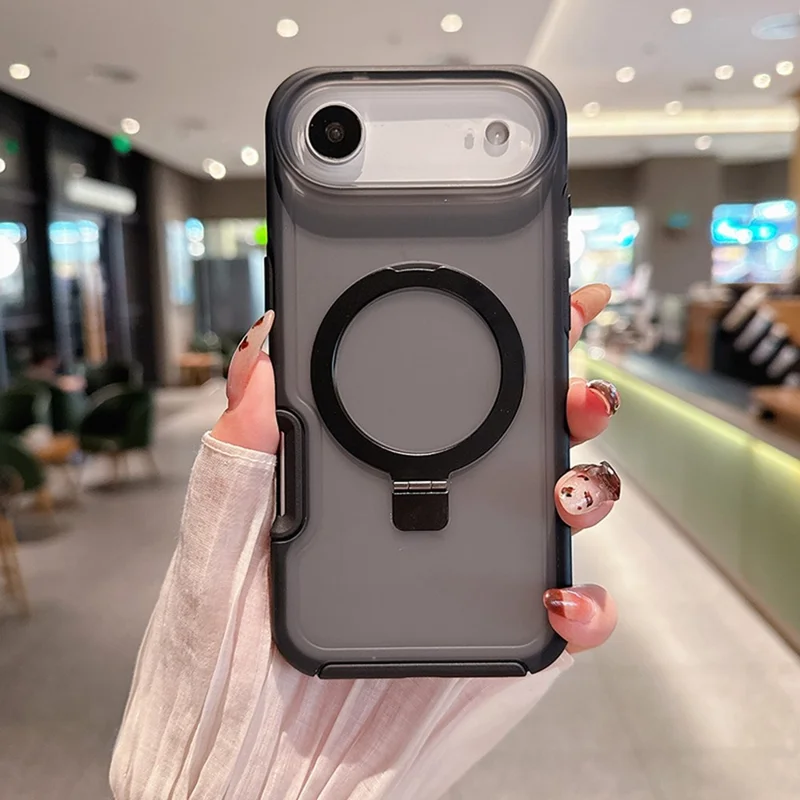 Coque magnétique pour iPhone Air avec support d'anneau, finition douce au toucher, coque résistante aux chocs en TPU et PC, compatible MagSafe - Noir