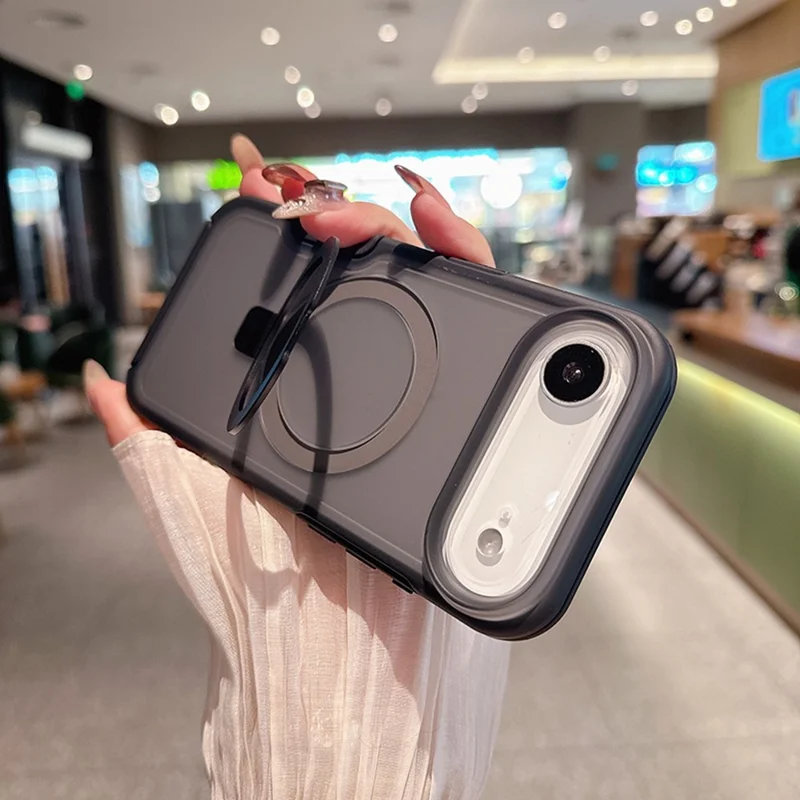 Coque magnétique pour iPhone Air avec support d'anneau, finition douce au toucher, coque résistante aux chocs en TPU et PC, compatible MagSafe - Noir