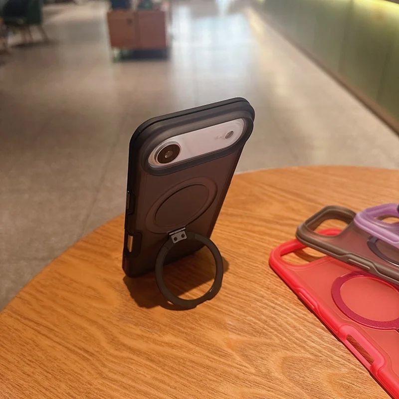 Coque magnétique pour iPhone Air avec support d'anneau, finition douce au toucher, coque résistante aux chocs en TPU et PC, compatible MagSafe - Noir