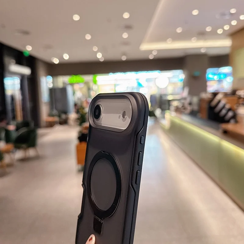 Coque magnétique pour iPhone Air avec support d'anneau, finition douce au toucher, coque résistante aux chocs en TPU et PC, compatible MagSafe - Noir