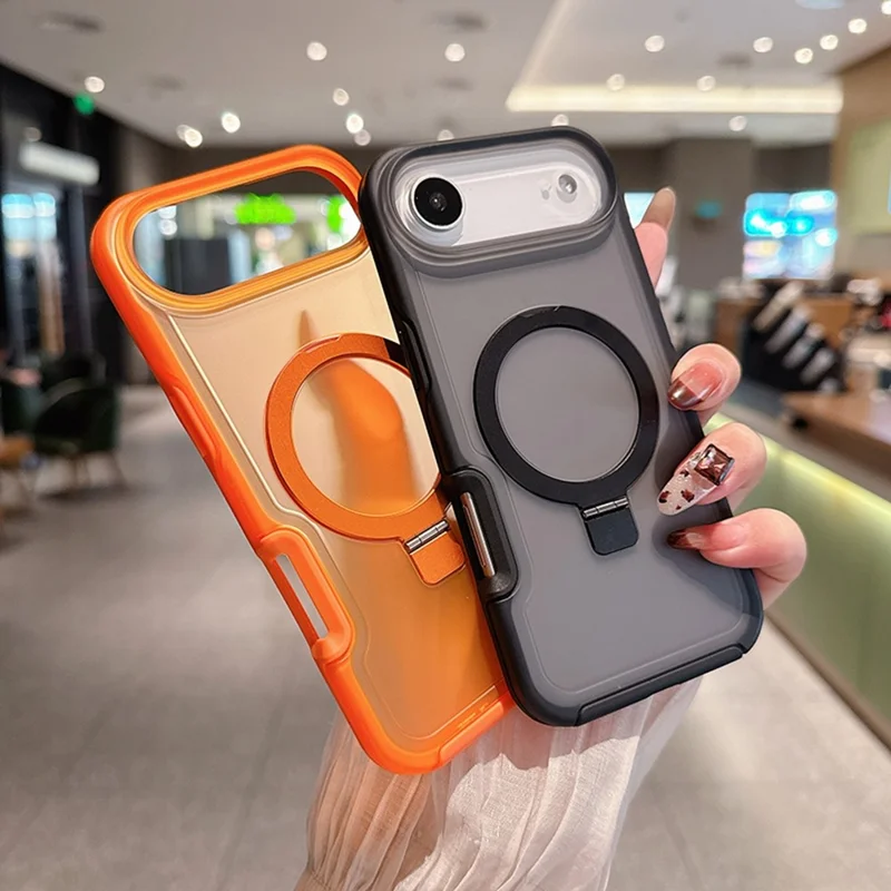 Coque magnétique pour iPhone Air avec support d'anneau, finition douce au toucher, coque résistante aux chocs en TPU et PC, compatible MagSafe - Noir