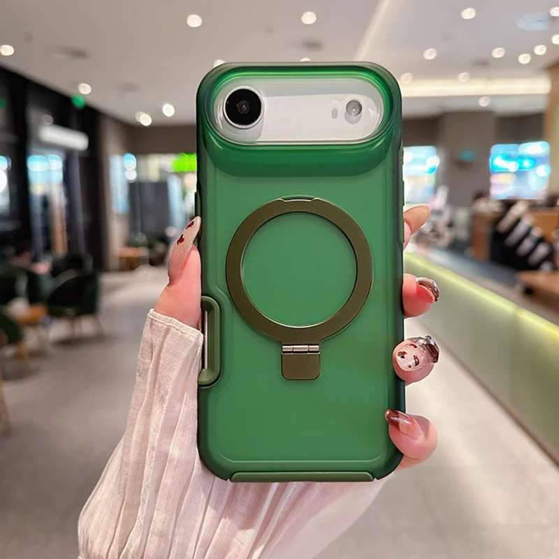 For iPhone Air Magnetic Case with Ring Holder Soft Touch TPU PC Shockproof Cover Compatible with MagSafe - Army Green