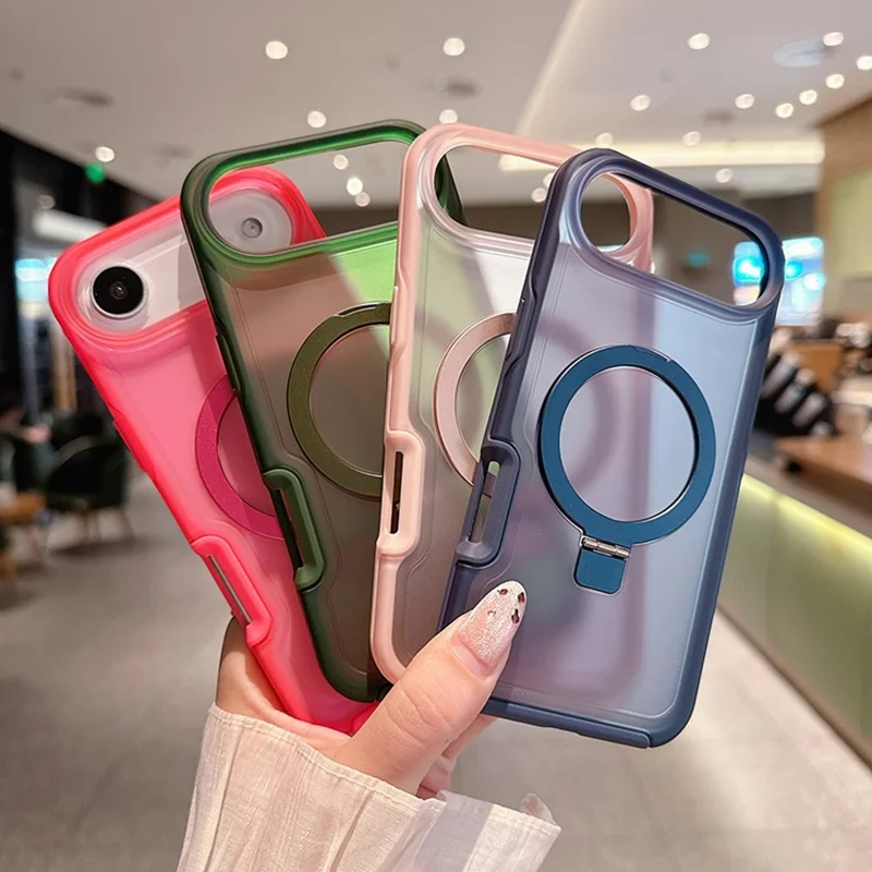 For iPhone Air Magnetic Case with Ring Holder Soft Touch TPU PC Shockproof Cover Compatible with MagSafe - Army Green