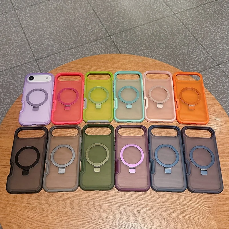 For iPhone Air Magnetic Case with Ring Holder Soft Touch TPU PC Shockproof Cover Compatible with MagSafe - Army Green