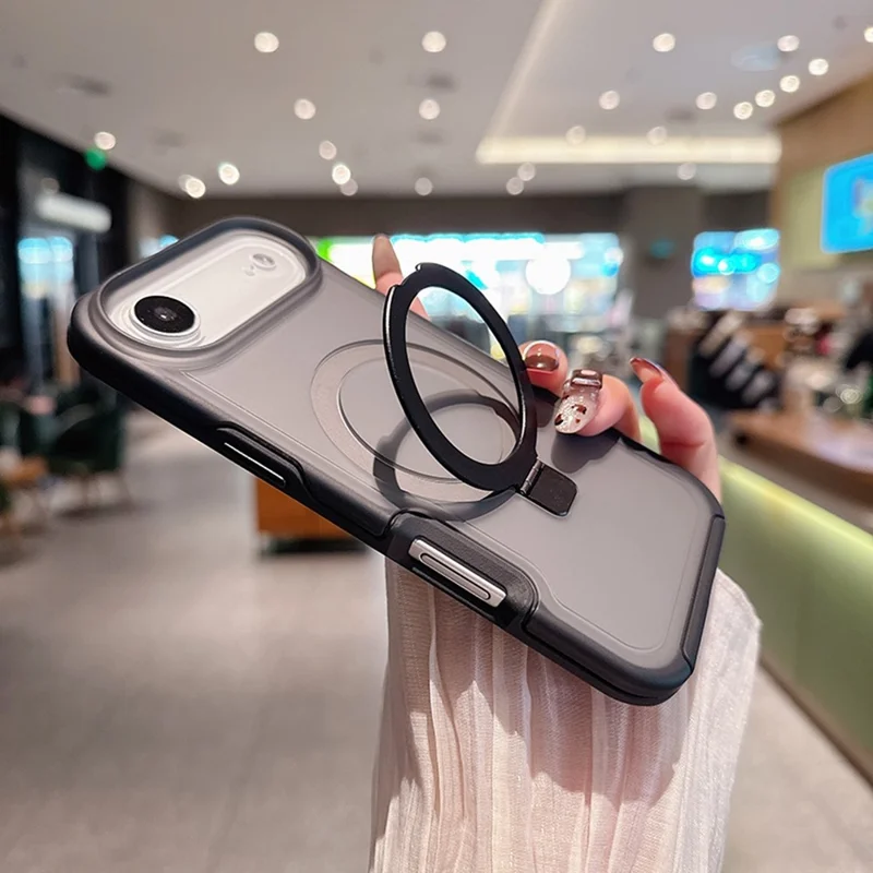 For iPhone Air Magnetic Case with Ring Holder Soft Touch TPU PC Shockproof Cover Compatible with MagSafe - Army Green