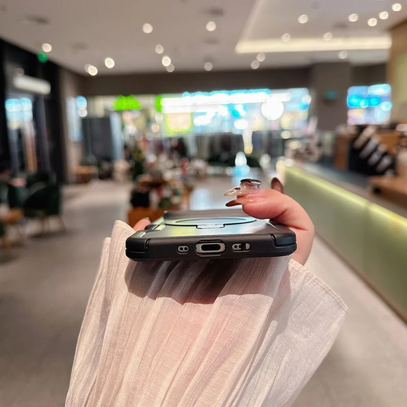 For iPhone Air Magnetic Case with Ring Holder Soft Touch TPU PC Shockproof Cover Compatible with MagSafe - Army Green