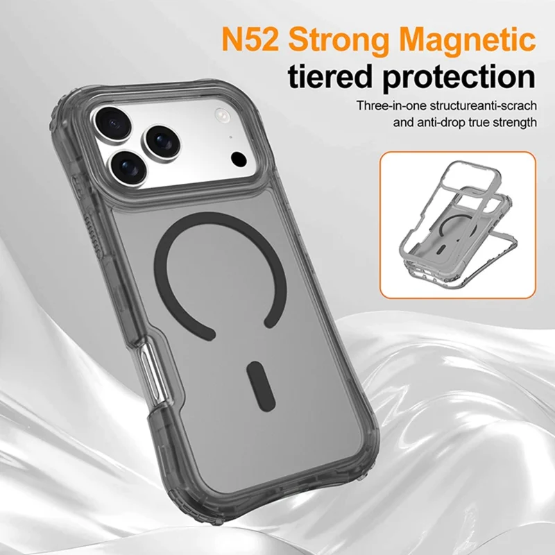 Für iPhone 17 Pro Max Magnetisches Handyhülle Weichberührung 2-in-1 PC+TPU Stoßfestes Cover Kompatibel mit MagSafe - Schwarz