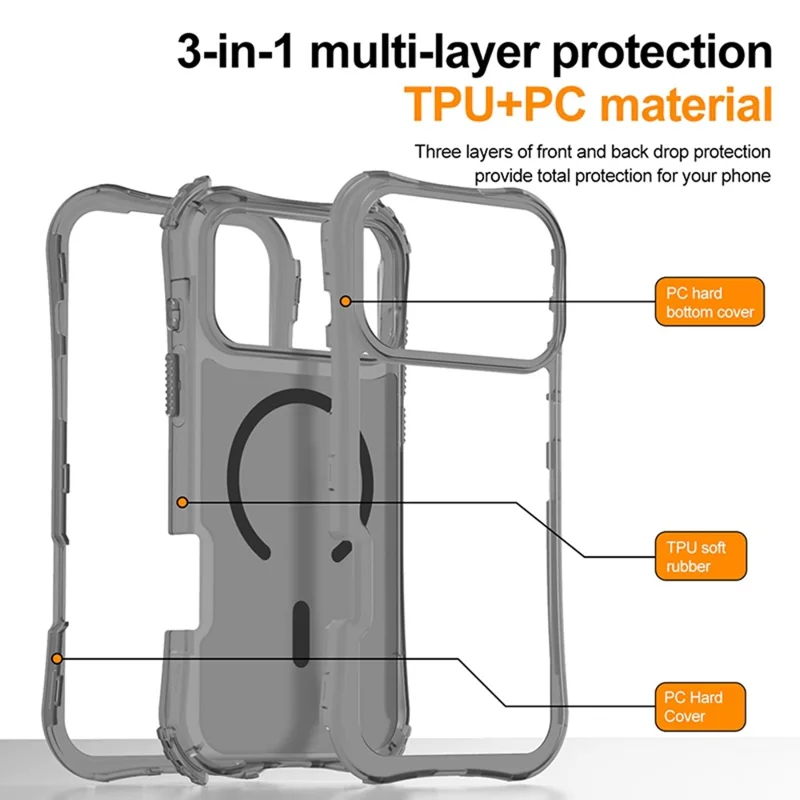 Für iPhone 17 Pro Max Magnetisches Handyhülle Weichberührung 2-in-1 PC+TPU Stoßfestes Cover Kompatibel mit MagSafe - Schwarz