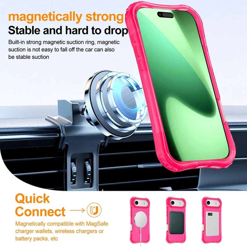 For iPhone Air Magnetic Phone Case Soft-touch 2-in-1 PC+TPU Shockproof Cover Compatible with MagSafe - Rose Pink