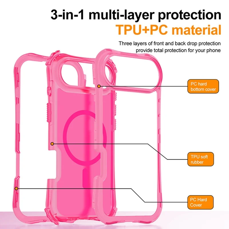 For iPhone Air Magnetic Phone Case Soft-touch 2-in-1 PC+TPU Shockproof Cover Compatible with MagSafe - Rose Pink