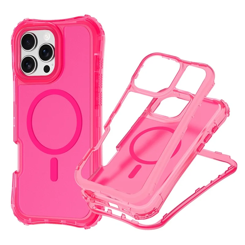 For iPhone 16 Pro Magnetic Phone Case Soft-touch 2-in-1 PC+TPU Shockproof Cover Compatible with MagSafe - Rose Pink