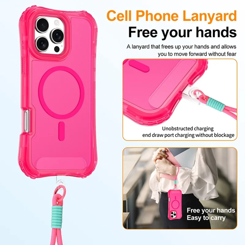 For iPhone 16 Pro Magnetic Phone Case Soft-touch 2-in-1 PC+TPU Shockproof Cover Compatible with MagSafe - Rose Pink