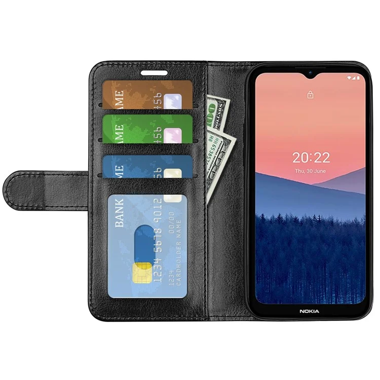 Pour Nokia C21 Antirayure Crazy Horse Texture Flip Stand Étui en cuir PU + Étui de portefeuille en TPU - Noir