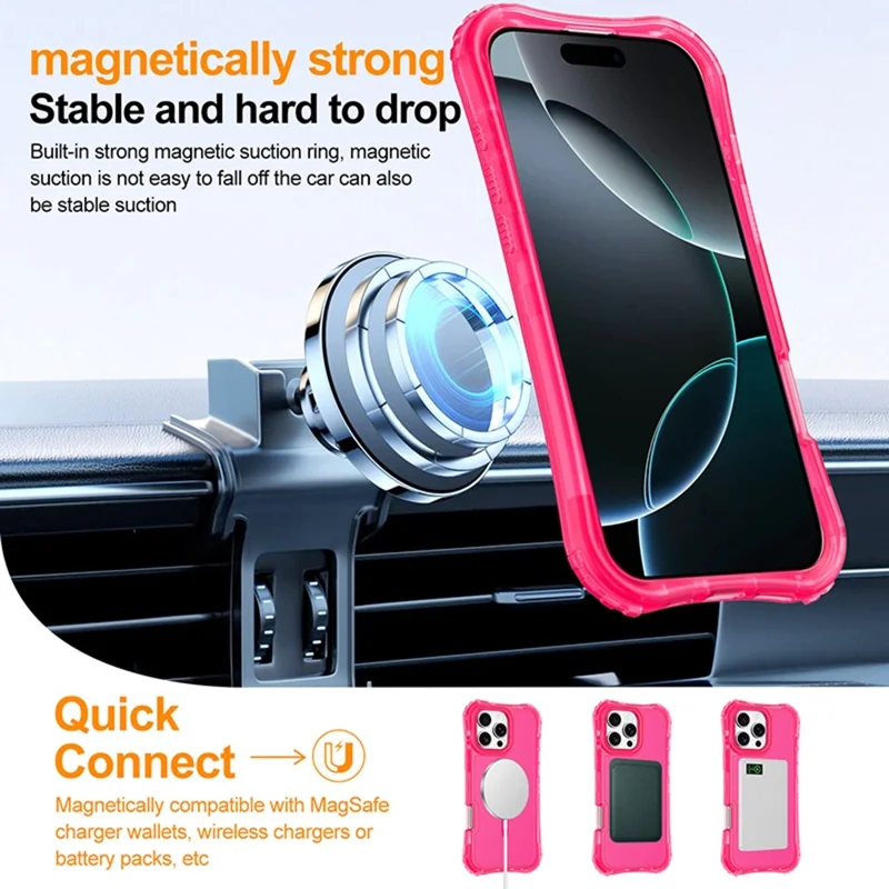 Coque magnétique pour iPhone 16 Pro Max, finition douce au toucher, 2-en-1, housse anti-chocs en PC+TPU compatible MagSafe - Rose bonbon