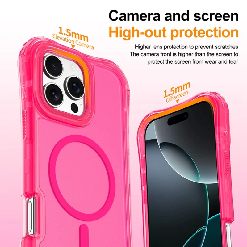Coque magnétique pour iPhone 16 Pro Max, finition douce au toucher, 2-en-1, housse anti-chocs en PC+TPU compatible MagSafe - Rose bonbon