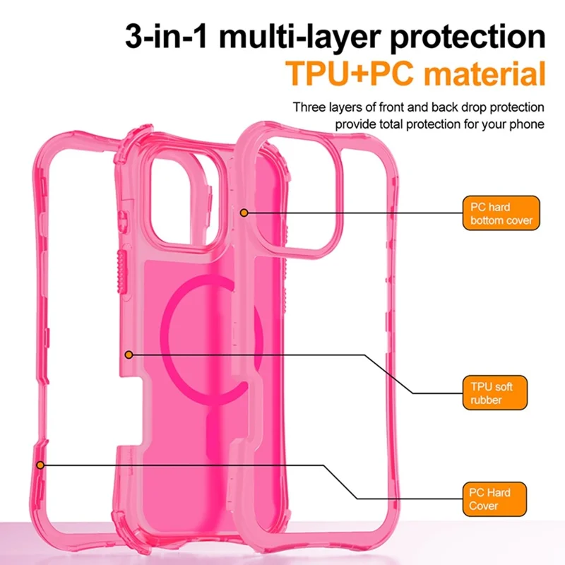 Coque magnétique pour iPhone 16 Pro Max, finition douce au toucher, 2-en-1, housse anti-chocs en PC+TPU compatible MagSafe - Rose bonbon