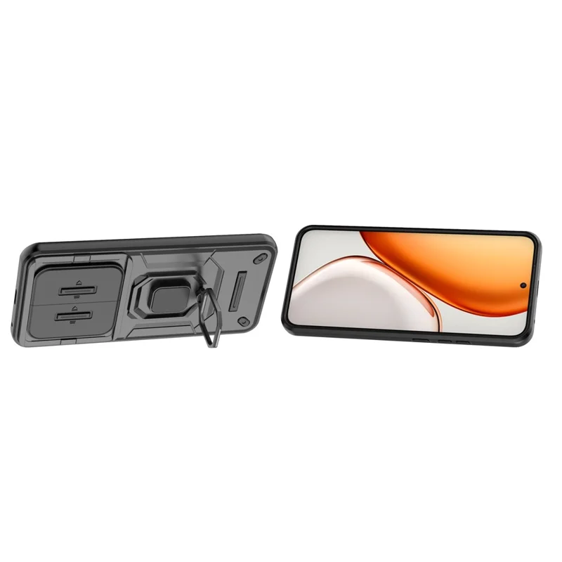 Kickstand Case for Honor Magic8 Lite 5G  /  X9d 5G  /  X70 5G PC + TPU Phone Protector with Lens Cover - Black