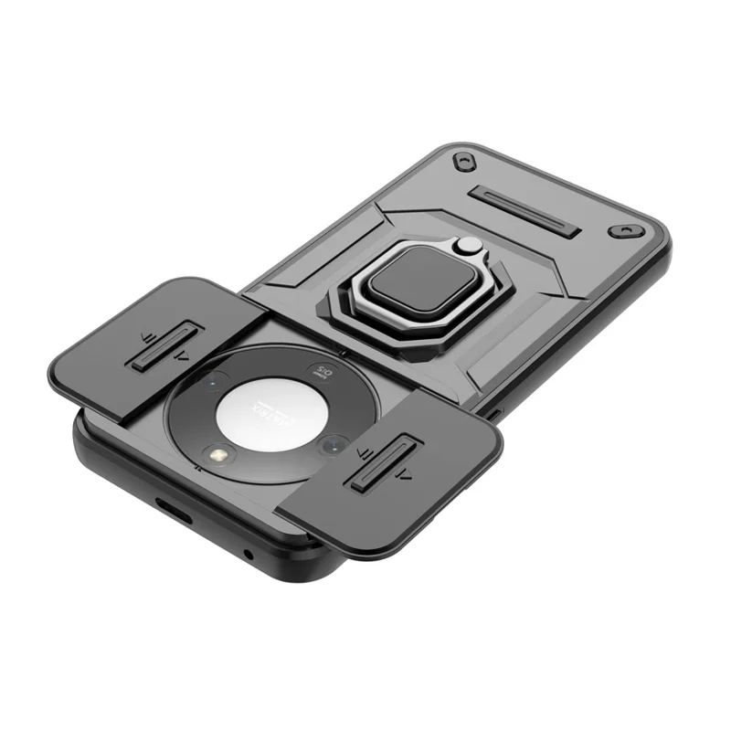 Kickstand Case for Honor Magic8 Lite 5G  /  X9d 5G  /  X70 5G PC + TPU Phone Protector with Lens Cover - Black