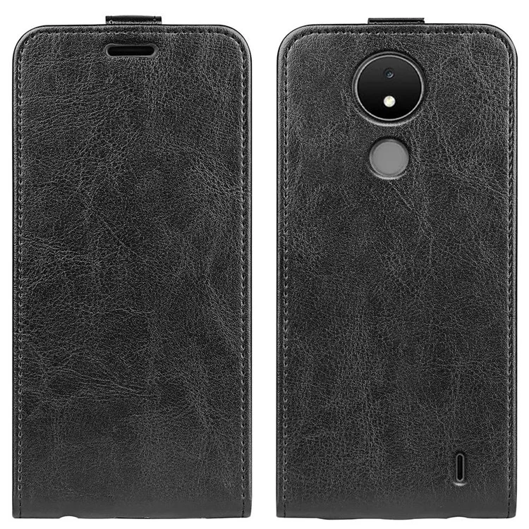 Pour Nokia C21 Crazy Horse Texture Carte Solder Couverture de Protection en Cuir Vertical Flip Téléphone Anti-drop Case - le Noir