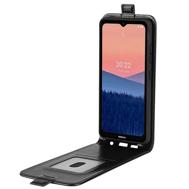 Pour Nokia C21 Crazy Horse Texture Carte Solder Couverture de Protection en Cuir Vertical Flip Téléphone Anti-drop Case - le Noir