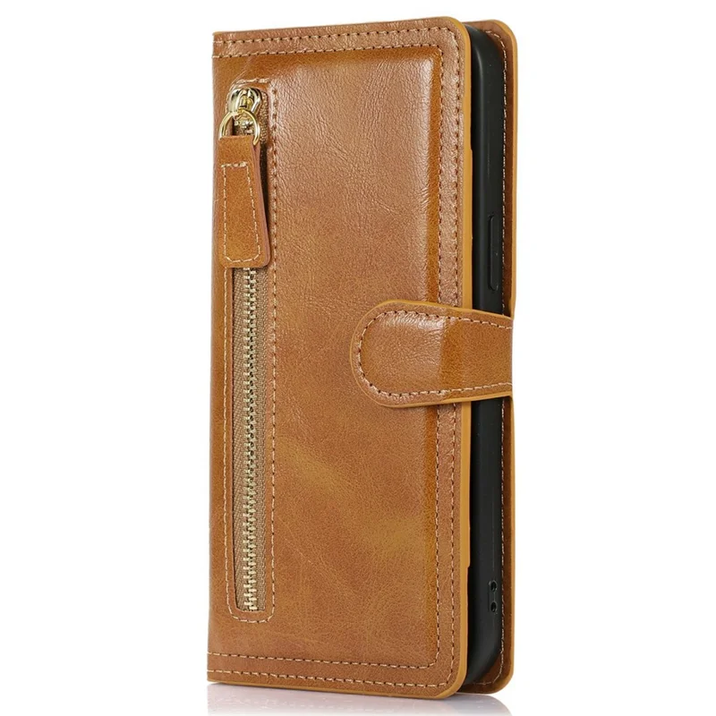 For Samsung Galaxy S26 Case Zipper Flip Leather Phone Cover with Card Holder - Orange