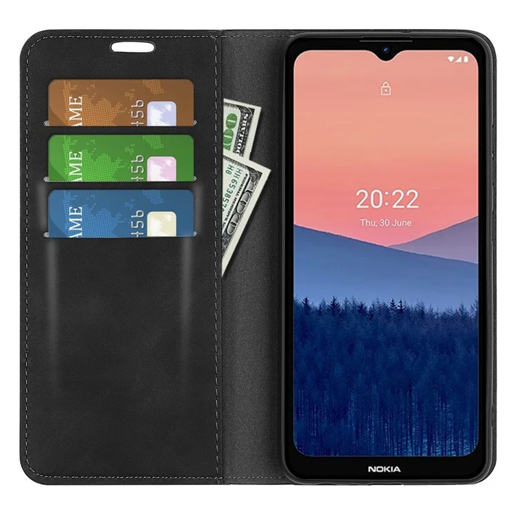 Für Nokia C21 Skin-touch Feeling Phone Stand Case PU Leder Folio Flip Magnetisch Auto-absorbiert Brieftasche Abdeckung - Schwarz
