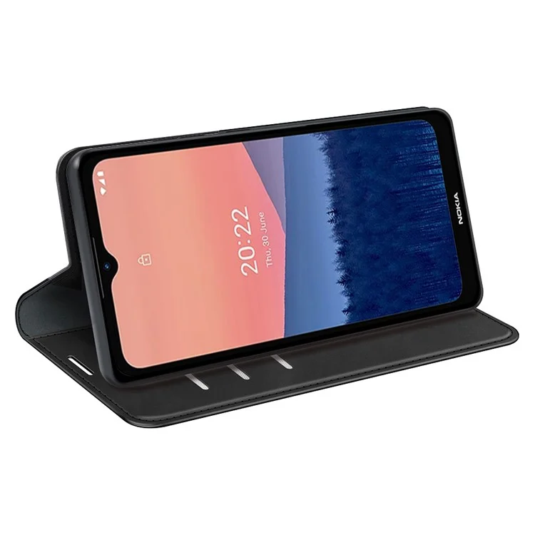 Für Nokia C21 Skin-touch Feeling Phone Stand Case PU Leder Folio Flip Magnetisch Auto-absorbiert Brieftasche Abdeckung - Schwarz