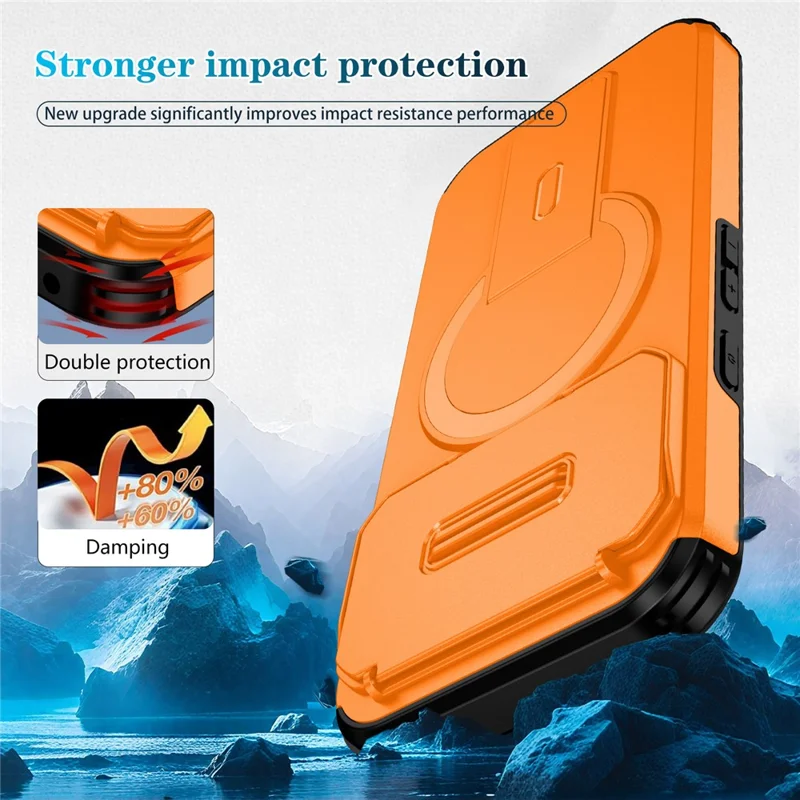Capa Magnética para Google Pixel 10a com Suporte e Câmara Deslizante, Capa para Telemóvel em PC + TPU - Laranja