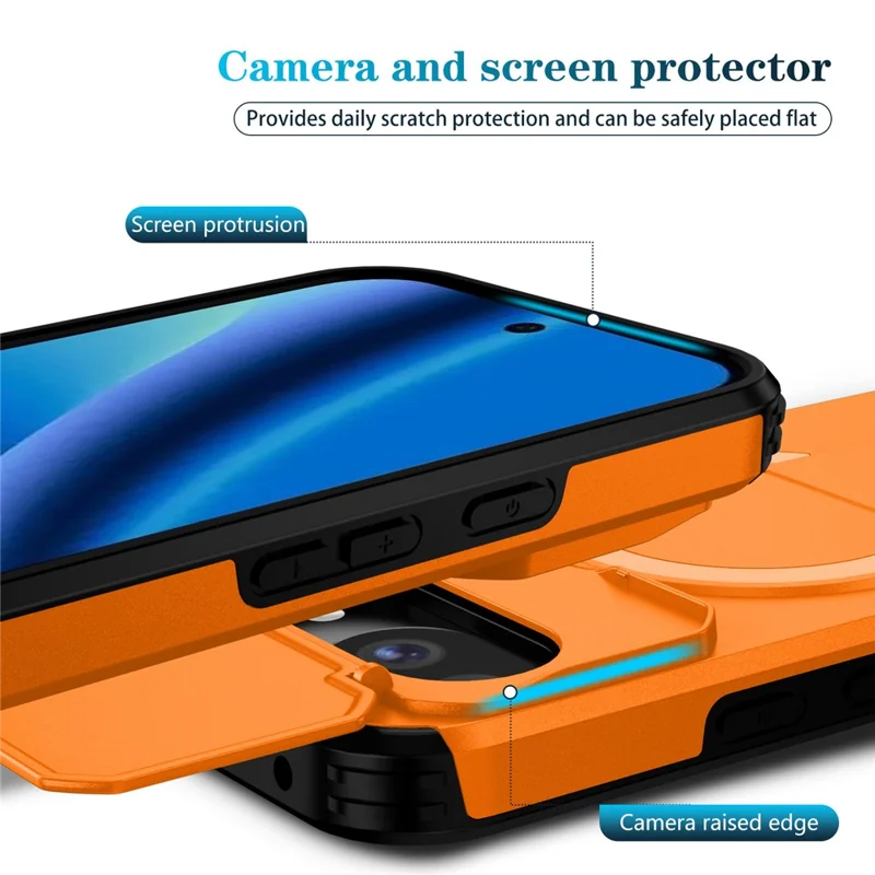 Capa Magnética para Google Pixel 10a com Suporte e Câmara Deslizante, Capa para Telemóvel em PC + TPU - Laranja