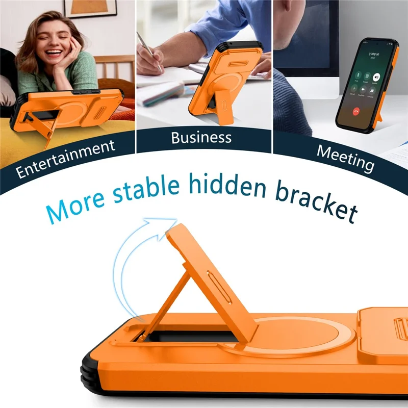 Capa Magnética para Google Pixel 10a com Suporte e Câmara Deslizante, Capa para Telemóvel em PC + TPU - Laranja