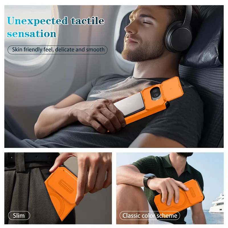 Capa Magnética para Google Pixel 10a com Suporte e Câmara Deslizante, Capa para Telemóvel em PC + TPU - Laranja