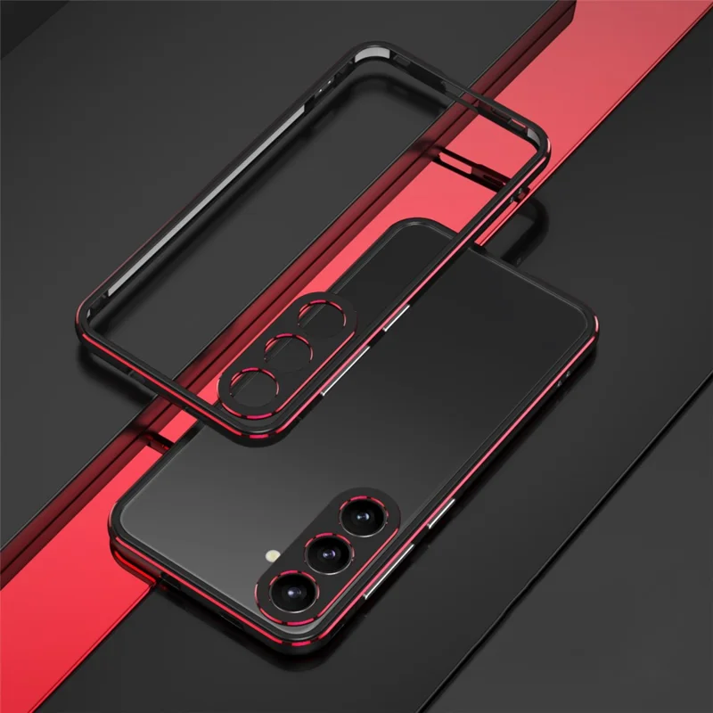 For Samsung Galaxy S26 Bumper Case Metal Frame Phone Cover with Camera Lens Guard - Black / Red