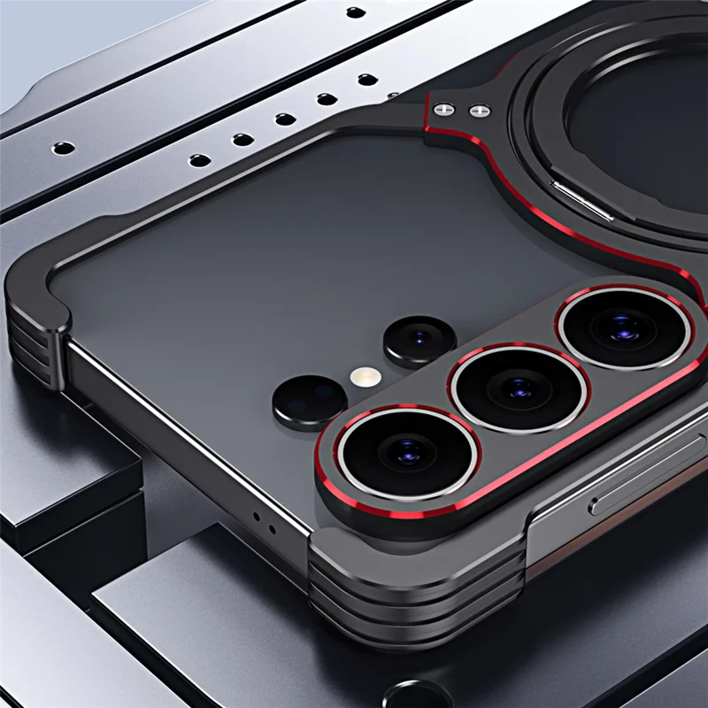 Чехол для Samsung Galaxy S26 Ultra с подставкой, металлический бампер, магнитный чехол - Черный / Красный