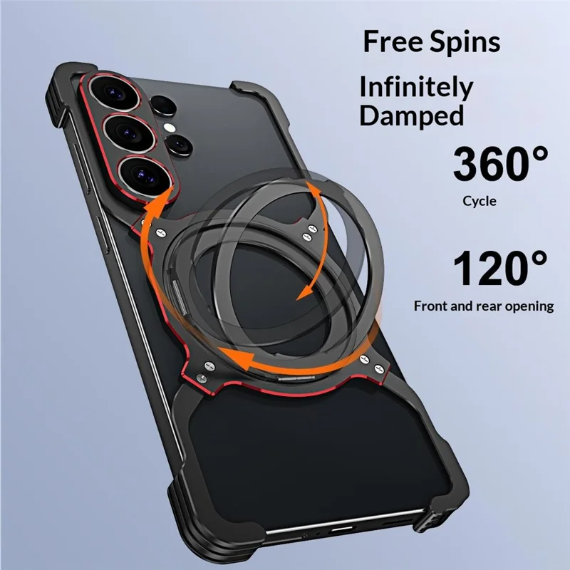 Чехол для Samsung Galaxy S26 Ultra с подставкой, металлический бампер, магнитный чехол - Черный / Красный