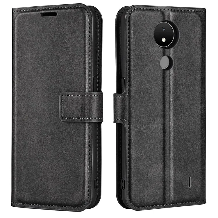 For Nokia C21 Anti-fingerprint Calf Texture Stand Wallet PU Leather Case Square Magnetic Closure Flip Phone Cover - Black