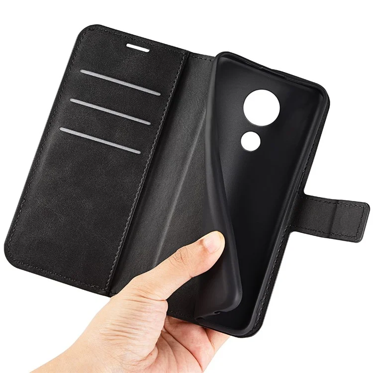 For Nokia C21 Anti-fingerprint Calf Texture Stand Wallet PU Leather Case Square Magnetic Closure Flip Phone Cover - Black