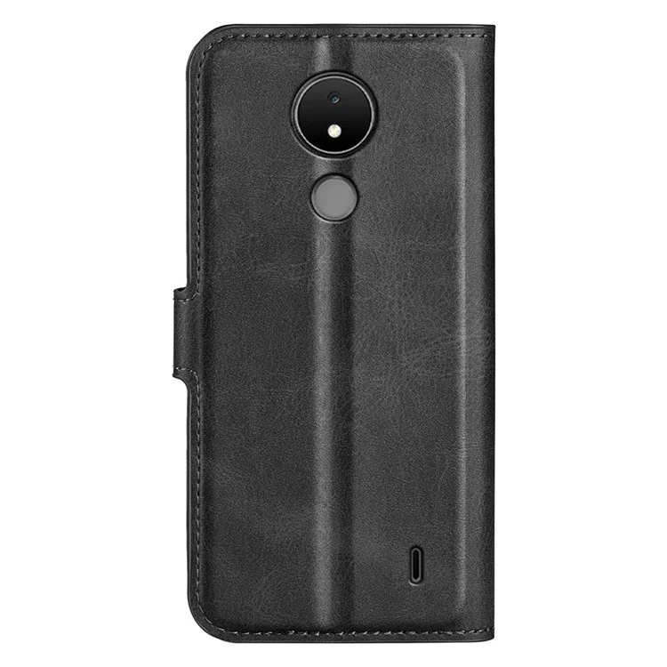 For Nokia C21 Anti-fingerprint Calf Texture Stand Wallet PU Leather Case Square Magnetic Closure Flip Phone Cover - Black