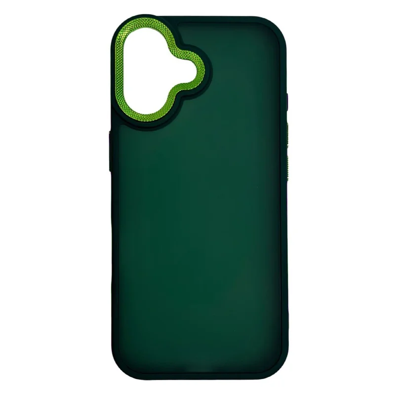 Bulk Purchasing for iPhone 16 Plus Phone Case with Diamond Pattern Lens Frame PC TPU Protective Cover - Blackish Green