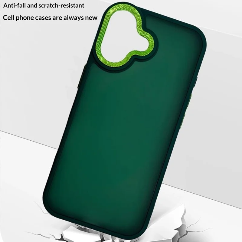 Bulk Purchasing for iPhone 16 Plus Phone Case with Diamond Pattern Lens Frame PC TPU Protective Cover - Blackish Green